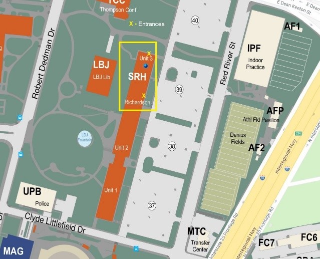 University of Texas at Austin campus map of Sid Richardson Hall